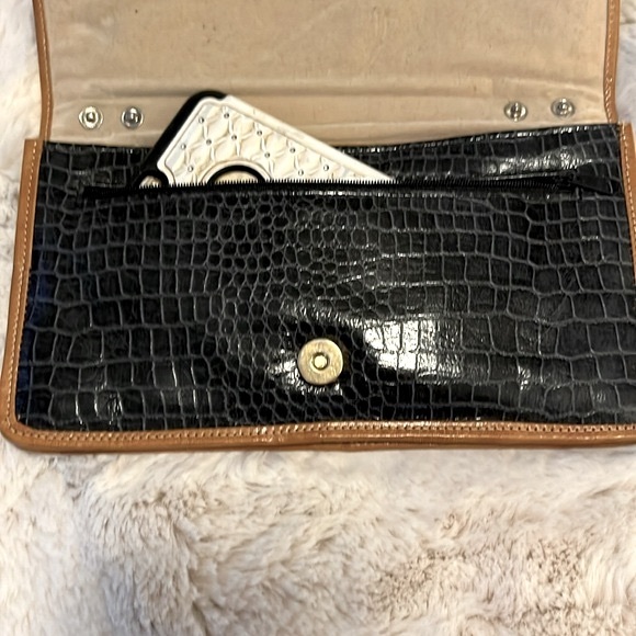 Navy Blue Croc Embossed Faux Leather Clutch Crossbody Shoulder Bag Purse - Picture 10 of 14